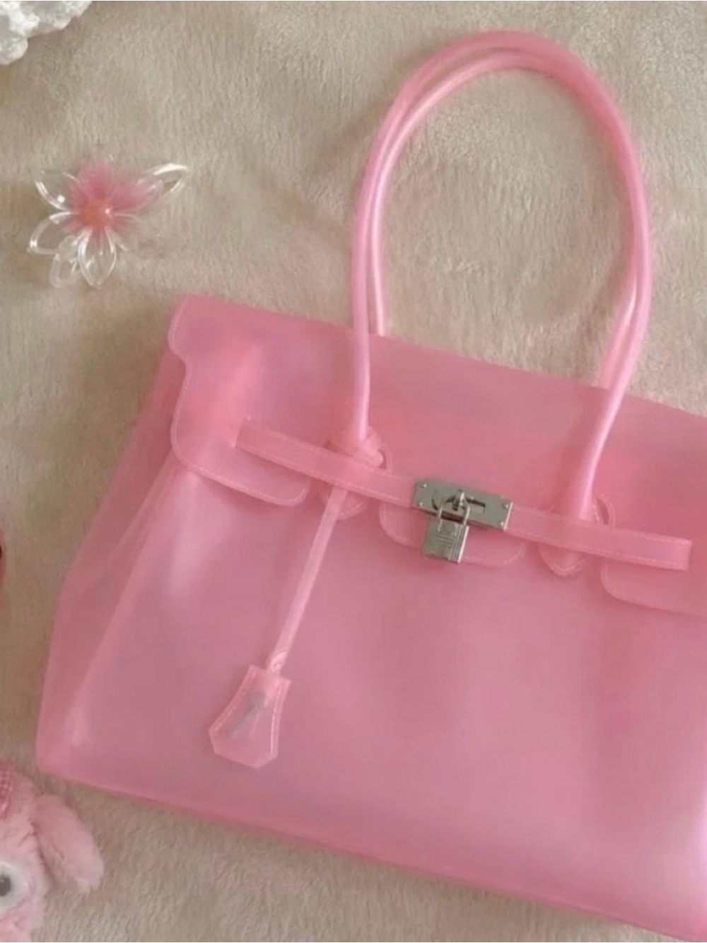 Women's Pink Jelly Satchel with Silver-Tone Lock